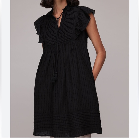 NWOT WHISTLES Black Pintuck Frill Cotton Dress Size 6 - Picture 1 of 9